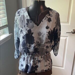 White House Black Market Striped Floral Blouse